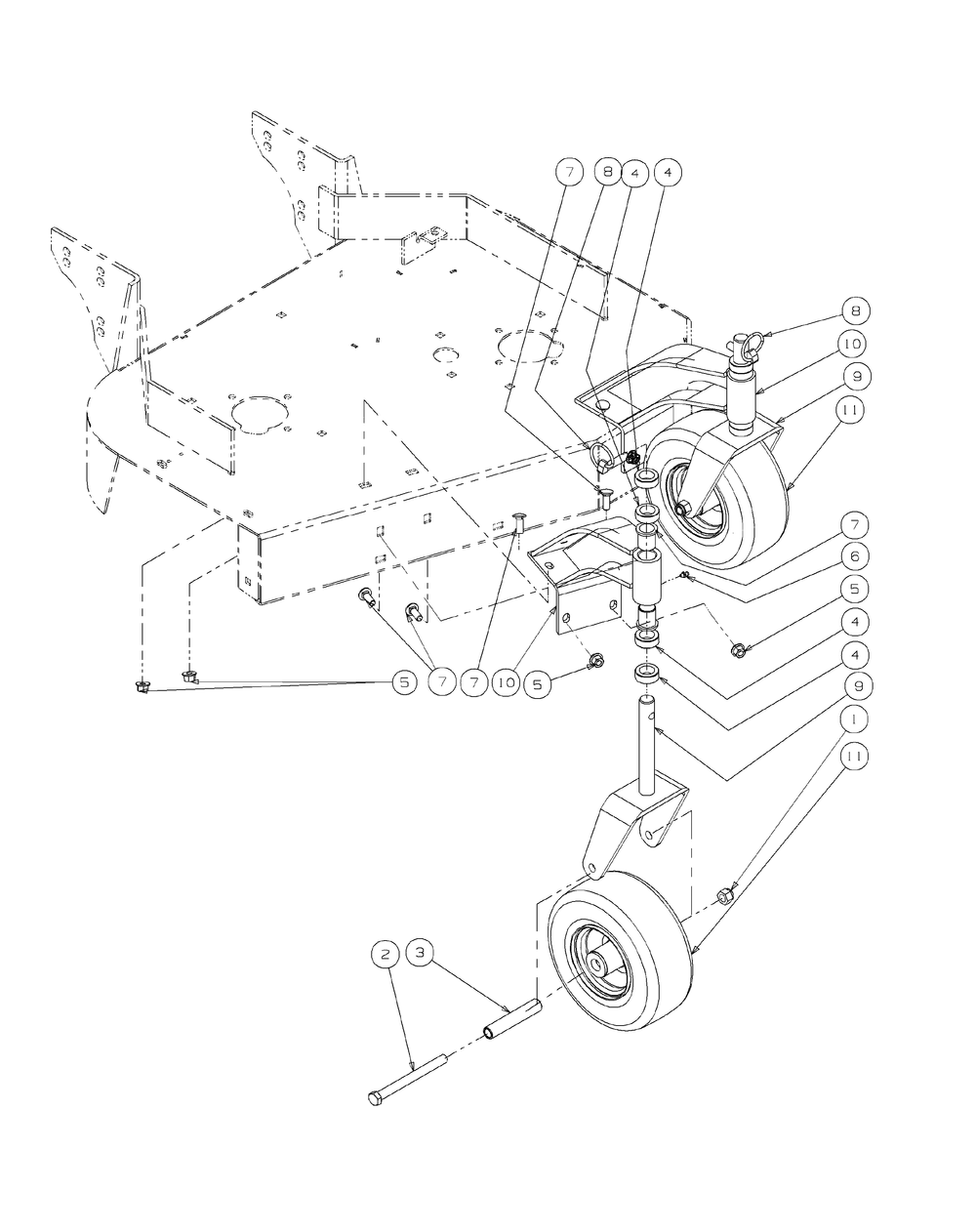Caster Assembly Diagram and Parts List for G1236 55AC5GMR250-WAM Cub Cadet Lawn Mower